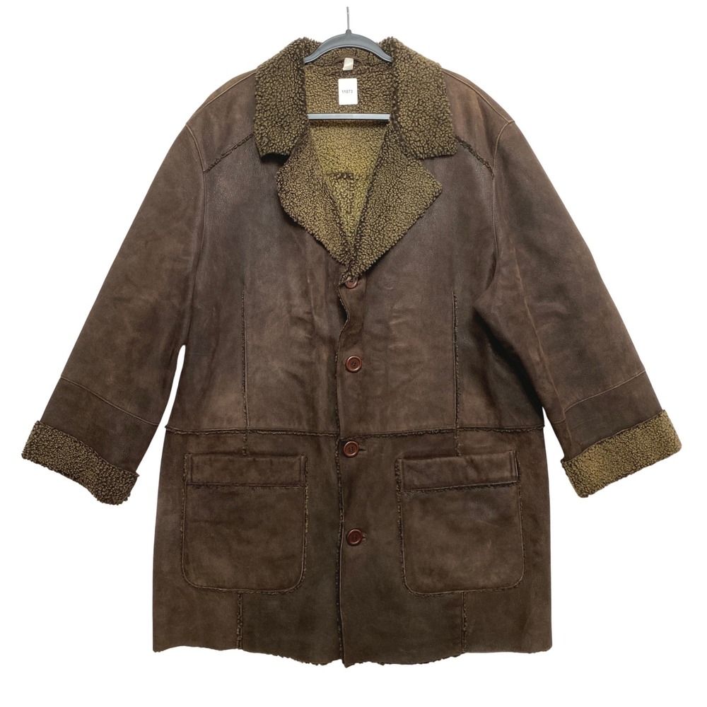 Aston Shearling Coat Mens 46 Brown Genuine Leather Suede Button Car Coat Jacket